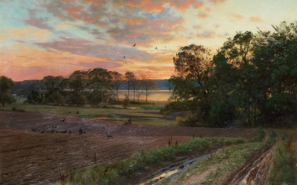 Landscape with setting sun, 1893 by Peter Mork Monsted